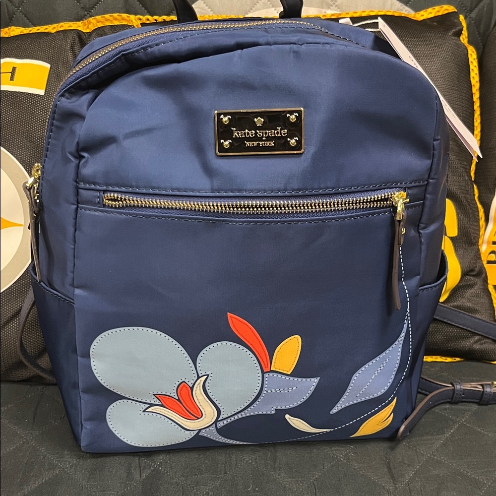 Kate Spade Navy Backpack with Floral Accents